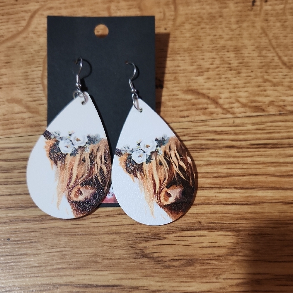 Floral Cow Print Teardrop Earrings